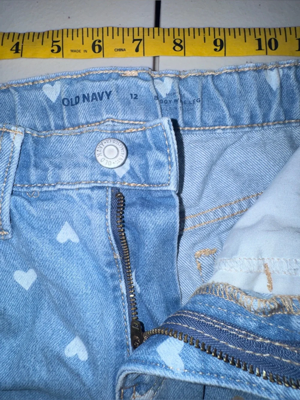 Old Navy Girl 12 Denim Jeans High Waisted Baggy Wide Leg Hearts Casual School